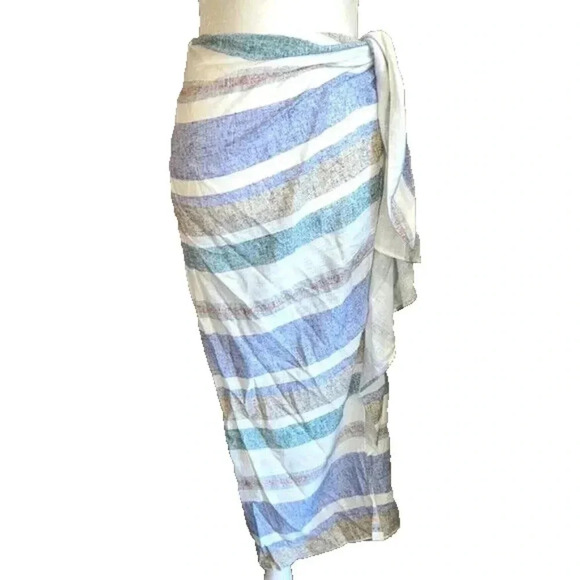 ZARA Sarong Striped Wrap Skirt Tie Waist Multi-Color Boho Size M Medium - Picture 2 of 13